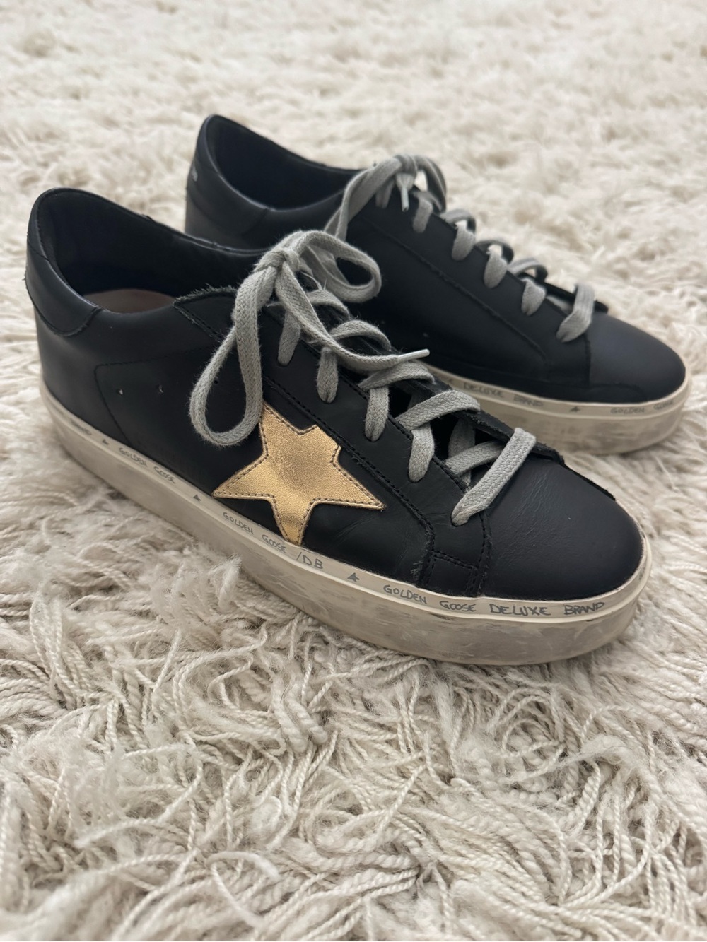 Golden Goose High Star Platform Black Leather Sneakers